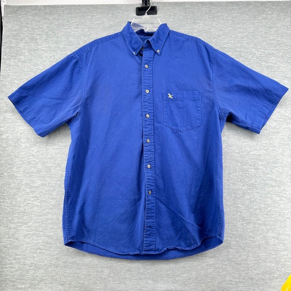 Eddie Bauer Other - Eddie Bauer Button Front Men Medium Blue Short Sleeve Twill Shirt Cotton Heavy